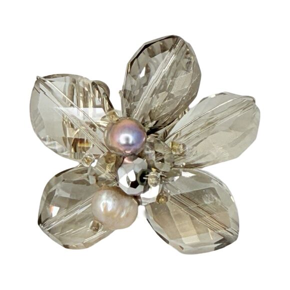 Glass Flower Statement Ring Sz 7 Bead Silver Cottagecore - Picture 11 of 15